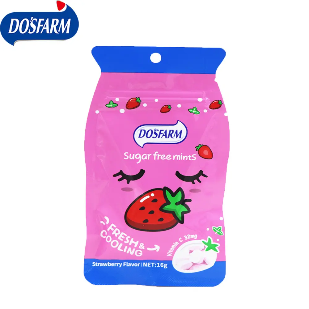 DOSFARM מותאם אישית 16g תות ויטמין C סוכר משלוח סוכריות מנטה תיק אריזה חדשני טעם מתאים סופרמרקט מדפים