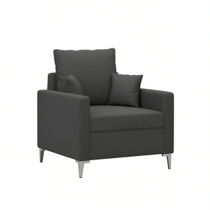 Poltrona Singola in Poliestere Grigio Scuro con Gambe in Metallo, Sedia Contemporanea per Soggiorno, Arredamento Moderno per il Relax - Product Image 1