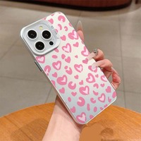 Casing Handphone TPU PC Berlapis Perak dengan Cetakan Sweet Pink Love untuk iPhone Xs 11 12 13 14 15 16 17 18 Pro Max