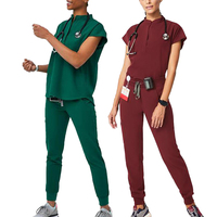 Seragam Rumah Sakit Kerah Mandarin Warna Teal Laris Manis 2026, Setelan Scrub Jogger Hijau Hunter Elastis dan Pas Badan, Sedang Diskon
