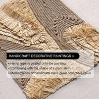 Peinture décorative abstraite bohème tissée à la main pour salon, avec cadre marron texturé 3D en corde de chanvre jaune et raphia naturel