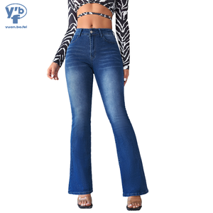 Jean baggy pour femme YUANBOFEI, coupe slim, bleu foncé, coupe bootcut, jean évasé, pantalon en denim, mode streetwear quotidienne - Product Image 1