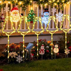 Lumières de jardin solaires de cloche de Noël avec 8 modes d'éclairage 21.65 pouces de haut décor de Noël solaire extérieur de Noël pour le patio de chemin de jardin - Product Image 6