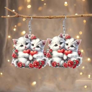 Boucles <span class=keywords><strong>d</strong></span>'oreilles en acrylique Saint Valentin Offre Spéciale petit chat rouge et blanc adapté aux cadeaux boucles <span class=keywords><strong>d</strong></span>'oreilles Saint Valentin bijoux <span class=keywords><strong>d</strong></span>'<span class=keywords><strong>oreille</strong></span> - Product Image 6