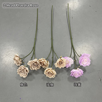 Vente en gros de roses artificielles Vendela à 3 têtes, aspect soie, tige de rose artificielle, rose en soie pour bouquet de mariage, décoration de vase à domicile, en vrac