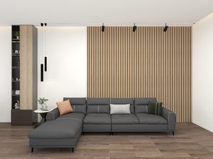 Moderna striscia <span class=keywords><strong>di</strong></span> <span class=keywords><strong>legno</strong></span> in fibra <span class=keywords><strong>di</strong></span> poliestere Akustikpaneele ritardante <span class=keywords><strong>di</strong></span> fiamma pannello a parete concava-convessa <span class=keywords><strong>per</strong></span> TV sfondo da parete - Product Image 4