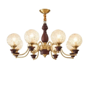 Massiver Kupfer-Kronleuchter im Französischen Vintage-Stil, Retro Amerikanischer LED-Deckenleuchter, Einfache Installation, Walnuss-Akzente für Wohnzimmer - Product Image 6