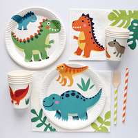 Safari Animaux Fournitures De Fête D'anniversaire Ensemble De Vaisselle Jetable Assiettes En Papier Tasses Serviettes