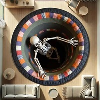 Tapis Rond Illusion Squelette Effet Optique Effrayant, Décoration Gothique Amusante pour la Maison, Cadeau pour Salon, Tapis de Porte Horreur