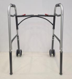 Déambulateur pliable standard à 2 boutons avec roues pour seniors et adultes - Jambes réglables - Matériel en acier - Aide à la marche de base - Product Image 2