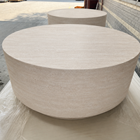 Table basse ronde de style Japandi avec texture travertin pour la décoration intérieure, appartement, villa, salon, hall d'hôtel, directement de l'usine