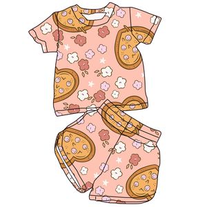 Venta al por Mayor de Conjuntos de Pijamas Cortos de Manga Corta con Estampado de Leopardo para Bebés Niñas, Poliéster/Algodón, Cómodos, Personalizados - Product Image 1