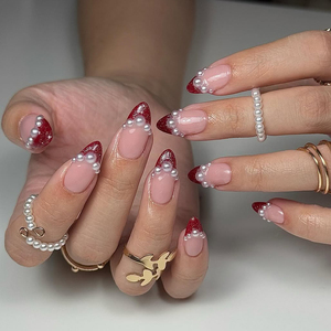 Faux ongles de luxe réutilisables de haute qualité vente en gros de <span class=keywords><strong>gel</strong></span> souple personnalisé cerise conception <span class=keywords><strong>rouge</strong></span> fait à la main <span class=keywords><strong>strass</strong></span> presse sur les ongles ensemble - Product Image 2