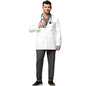 Gabardina de Tela de Sarga Suave Blanca para Hombre, Uniformes de Hospital OEM, Chaqueta de Laboratorio Médico con Detección de Agujas para Enfermeras y Doctores - Product Image 1