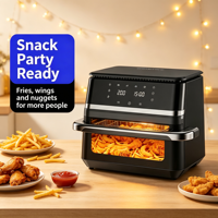 Friteuse à air chaud domestique à grande capacité avec écran tactile numérique visible, menus prédéfinis et température réglable