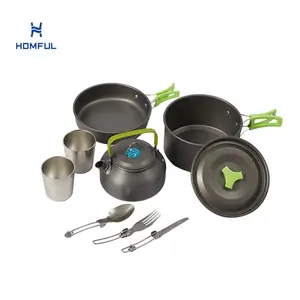 HOMFUL Outdoor 2 3 Person Camping Cookware Set Aluminium Alloy Picnic Dinnerware Set Utensils Folding Camping Cookware