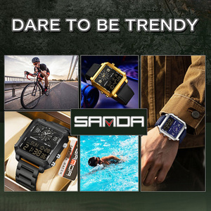 SANDA 6265 Montre électronique carrée à double affichage pour hommes, montre-bracelet étanche multifonctionnelle pour affaires et sports, chronographe, alarme - Product Image 5