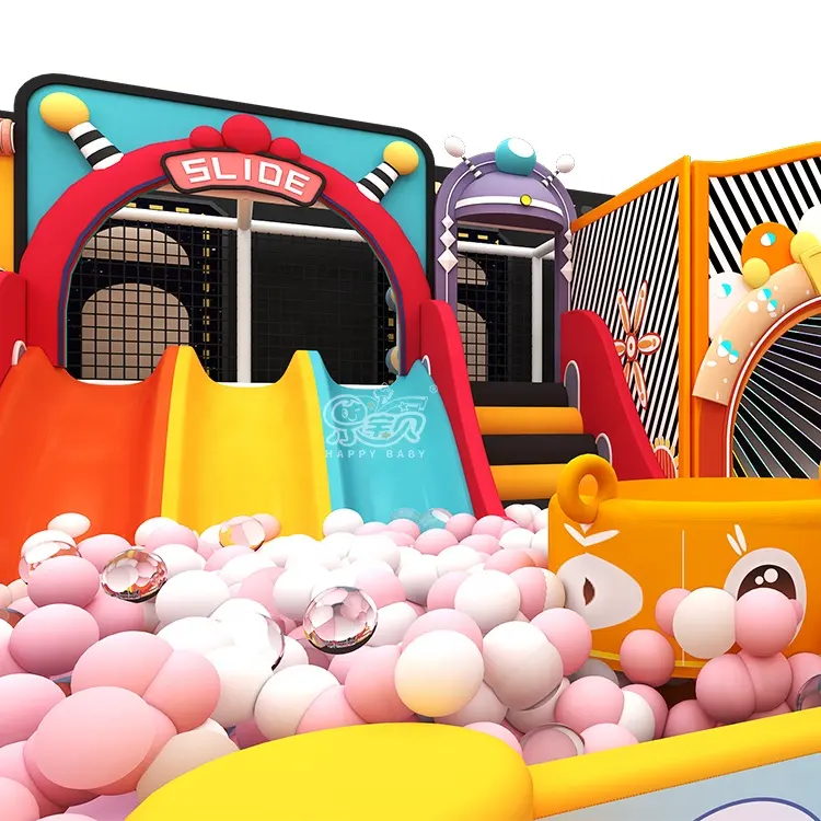 Conjunto de equipamentos para playground comercial infantil, equipamento de recreação para crianças, zona de recreação com piscina de bolinhas