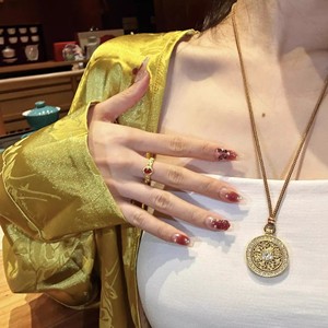 Nouveau collier pendentif en laiton antique chinois plaqué or, rotatif, porte-bonheur, huit trésors, <span class=keywords><strong>boussole</strong></span>, pour femme - Product Image 4