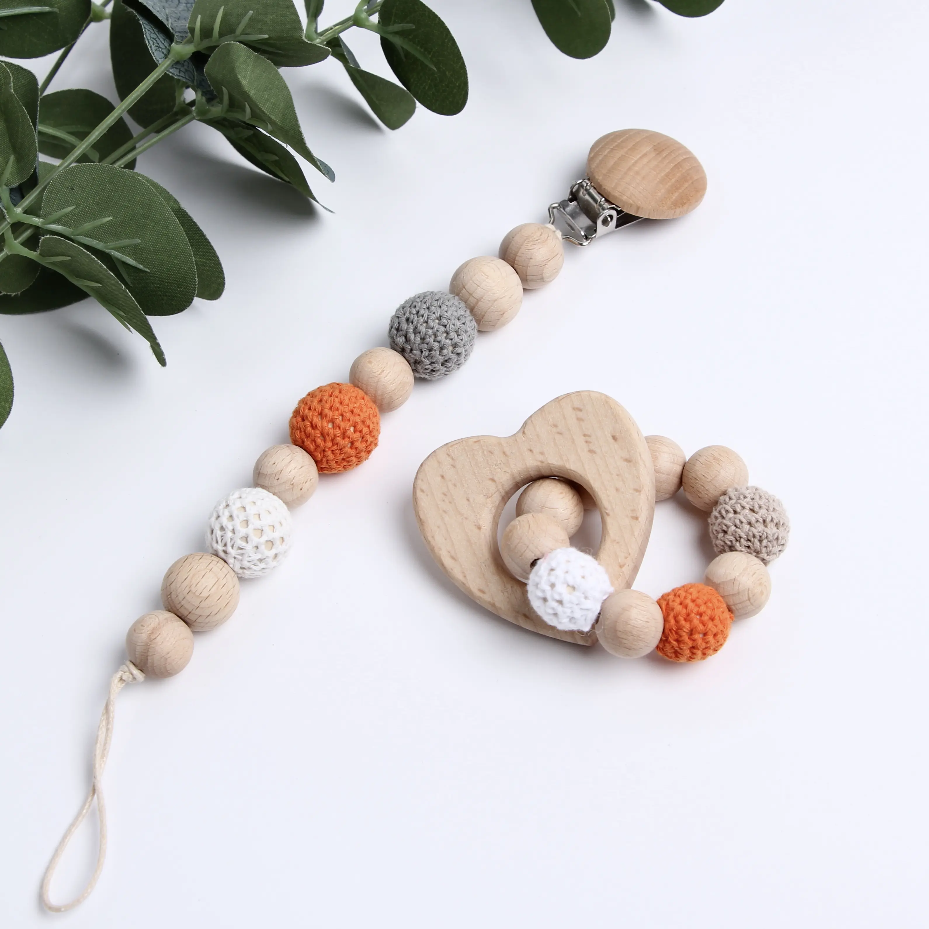 थोक हाथी कोअला बच्चे Crochet मोती Teether लकड़ी अंगूठी झुनझुने शुरुआती कंगन कंगन teether झुनझुने