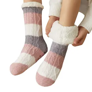 Frauen dicke Indoor Slipper Socken Winter Fluffy Anti Skid Terry Fuzzy Bodens ocken mit Griff