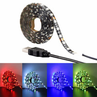 Bande lumineuse LED RGB SMD5050 alimentée par USB 5V, IP20, barre lumineuse flexible à changement de couleur pour rétroéclairage de télévision et décoration de bureau d'ordinateur