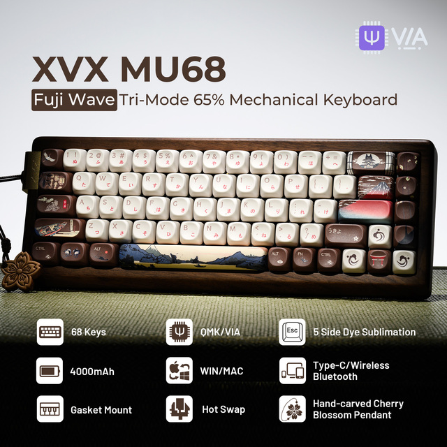 XVX MU68 Mechanical Keyboard FujiWave Theme RGB Backlit USB-C Wired Gaming Mechanical Keyboard with Programmable Keys
