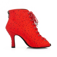 EKV24062 Chaussures de danse pour femmes personnalisées souples et confortables Bottes de salle de bal latines en daim rouge cristal Chaussures cubaines à talons hauts tendance pour filles
