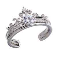 Ensemble de 2 bagues couronne pour femme, superposables, double couche, incrustées de strass, bande ouverte, deux pièces détachables assorties