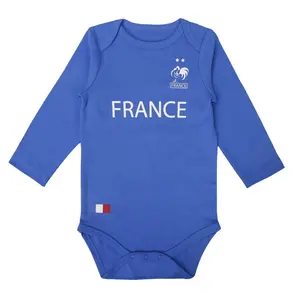 फुटबॉल बच्चे आउटफिट पहनने नवजात फुटबॉल बच्चे को कपड़े फ्रांस गर्मियों स्क्रीन प्रिंटिंग लघु यूनिसेक्स बुना हुआ 100% कपास Rompers