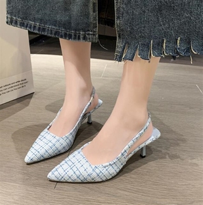 Fashion Spring and Summer White Blue New Style French Shallow Pointed Thin Heeled Sandals Close <b>Toe</b> Office Lady Shoes - Product Image 2