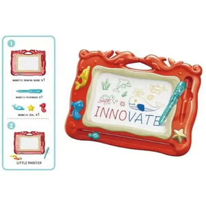 Kit mainan lukisan seni anak-anak papan gambar Doodle magnetik kartun lumba-lumba dengan kuas cat - Product Image 1