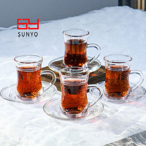 Tazza da Caffè in Vetro Trasparente Stile Turco SUNYO, Elegante e Resistente al Calore, con Piattino, Vendita all'Ingrosso - Product Image 6