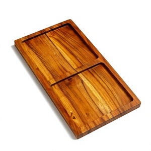 Bandeja de madera de dos compartimentos para servir bocadillos, galletas, suministros para restaurantes y cafeterías, precio al por mayor, bandejas y platos decorativos - Product Image 1