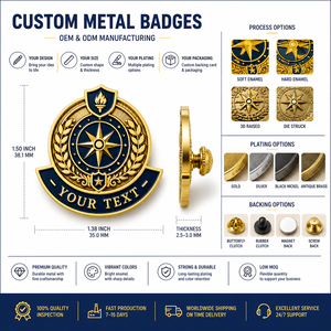 Pin de Solapa Personalizado de Esmalte Duro para Reconocimiento Corporativo, Azul Marino, Compás Dorado, Escudo Metálico, Insignia para Premio de Empleados, Evento de Aniversario - Product Image 4