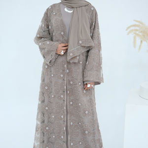 Nouvel Abaya de Luxe Fait Main de Dubaï Cardigan en Dentelle Texturée à Fleurs et Perles pour Femmes Musulmanes Robes Modestes avec Hijab Assorti - Product Image 6
