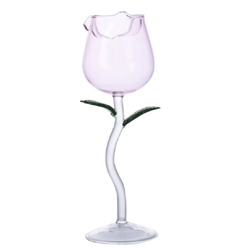 Rose Flower Becher Glas mund geblasen Kristall Champagner Flöten Rotwein Tasse