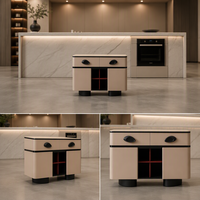 Buffet moderne style crème, meuble de rangement avec dessus en pierre frittée, casier à vin, tiroirs et portes pour salle à manger