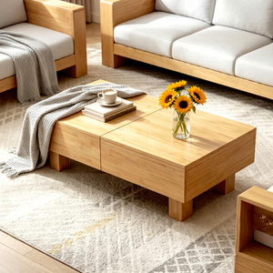 Modern Solid Wood Coffee <b>Table</b> with Storage <b>Drawers</b> Minimalist Living Room Tea <b>Table</b> Low <b>Side</b> <b>Table</b> - Product Image 1