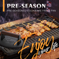Wajan penggorengan BBQ datar pra-bumbu, pegangan ganda besi cor untuk menggoreng memanggang & memanggang peralatan memasak logam