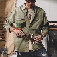 Chemise de travail décontractée à col montant tricoté croisé pour homme, coupe ample, manches longues, collection automne, vente en gros