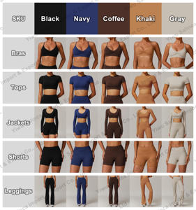 사용자 정의 로고 누드 꽉 체육관 요가웨어 피트니스 스포츠 브래지어 레깅스 5 Pcs 여성용 솔리드 블랭크 운동 세트 - Product Image 3