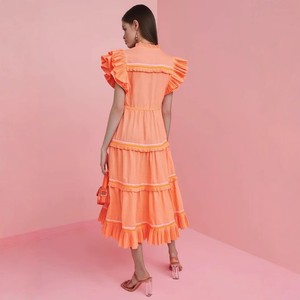 Vestido de verano de <span class=keywords><strong>moda</strong></span> de diseñador para <span class=keywords><strong>mujer</strong></span>, manga voladora, cuello en V, árbol comestible, volantes, retazos, ajuste de cintura, Midi, fiesta, vacaciones - Product Image 3