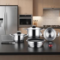 9 pièces en acier inoxydable 304 batterie de cuisine à induction marmite à bord large ensemble de casseroles et poêles pour la cuisine domestique