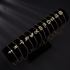 Caliente nuevo estilo de alta calidad chapado en oro plata <span class=keywords><strong>horóscopo</strong></span> astrología encanto 12 signo del zodiaco colgante collar joyería - Product Image 1