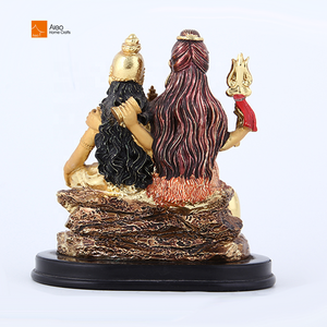Piccole statue personalizzate in resina di alta qualità degli dei indù Shiva Parati Ganesha placcate in oro dipinte a mano ispirate al modello Idol India - Product Image 3