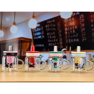 Venta al por mayor de dibujos animados <span class=keywords><strong>Anime</strong></span> Cute Cups botella de agua de viaje 20oz vaso de agua de vidrio con pajita y fruta té compartimento 600ml - Product Image 2