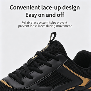 Baskets noires en maille respirantes pour hommes, avec semelle intermédiaire épaisse blanche, motif ondulé et accent marron, chaussures de marche décontractées confortables et antidérapantes, vente en gros - Product Image 3