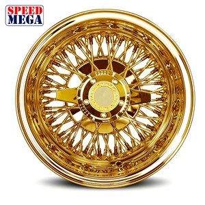 All Gold Cross Lace Reverse Wire <b>Wheel</b> 13x5.5 Inch 72 <b>Spokes</b> Knock Off with Adapter for Lowrider Classic Cars - Product Image 3