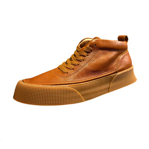 Zapatillas de Hombre con Caña Alta, de Cuero Marrón, Casuales, con Suela Acolchada, Cordones Delanteros, Color Sólido, Talla Adulto - Product Image 5
